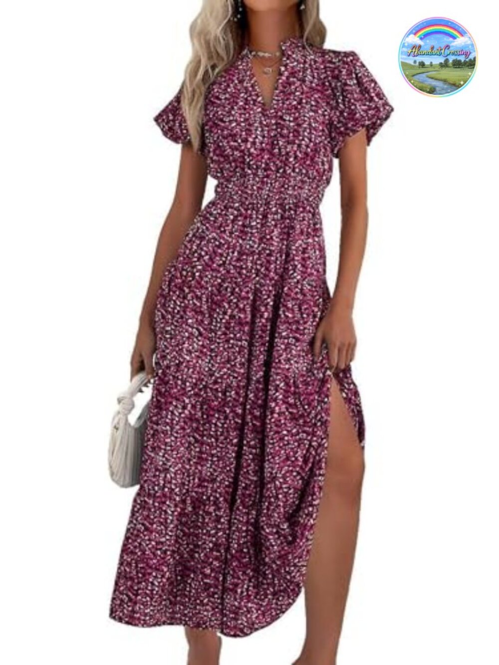 Women's Floral Maxi Dress Short Sleeve Boho Summer Long Dress with Pockets